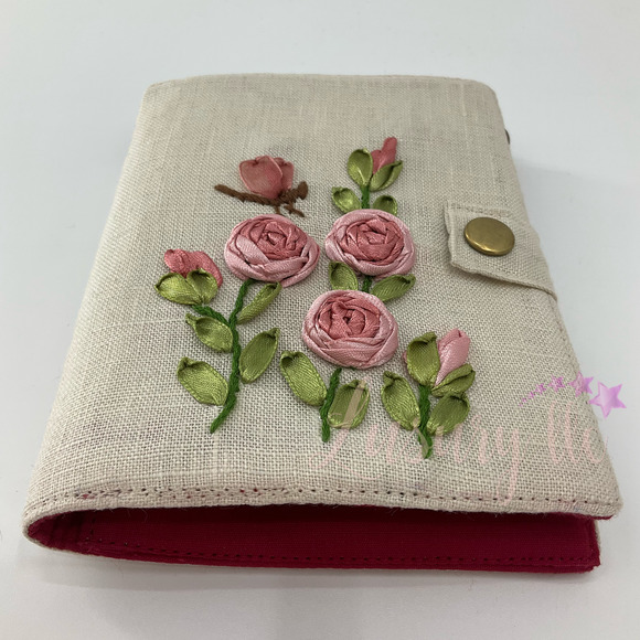 Pink Tiny Rose Embroidery Passport Wallet & Silk Mask, Wedding Gift, Versatile - Picture 3 of 15